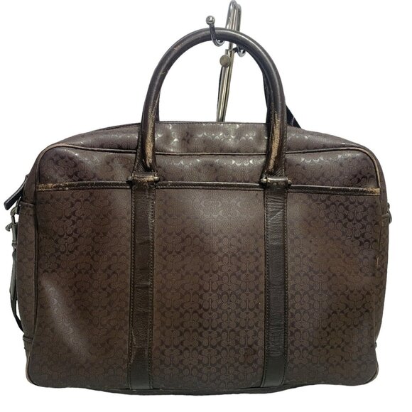 Coach Briefcase Brown CC Monogram Print Leather Messenger Bag Mens Women’s - Picture 9 of 16